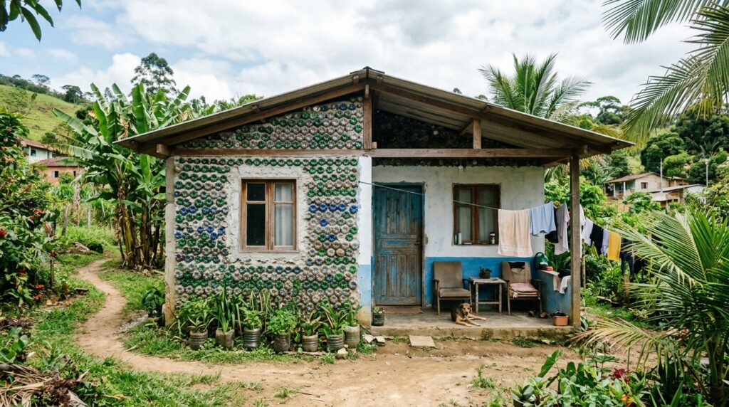 Inovação e sustentabilidade: como as garrafas PET estão servindo de insumo para a construção civil casas garrafas pet