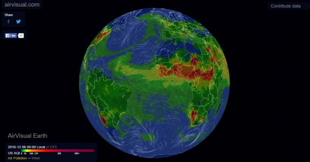 Mapa mostra poluição atmosférica mundial em tempo real