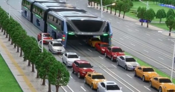 Ônibus futurista chinês é a solução definitiva para acabar com o trânsito