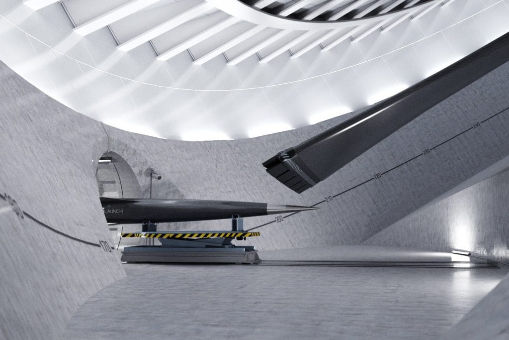 Renderização ilustrativa do interior da centrífuga. Imagem: SpinLaunch.