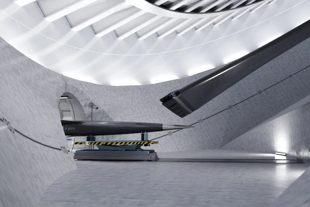 Renderização ilustrativa do interior da centrífuga. Imagem: SpinLaunch.
