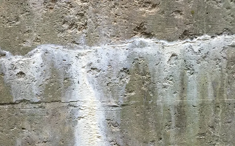 mancha branca de eflorescência em parede de concreto