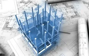 ilustração de construcao 3d em bim sobre plantas