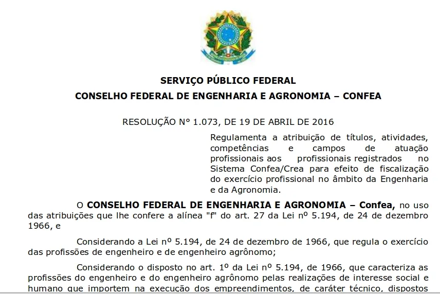 resolucao 1.073/2016 CONFEA