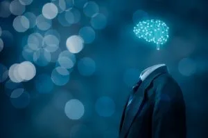 corpo de terno com cerebro artificial computacional