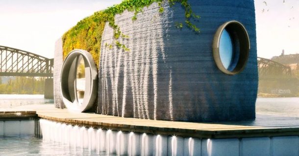 Casa flutuante em impressão 3D.