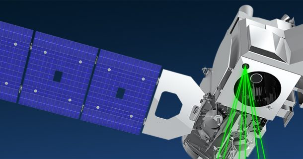ICESat-2 - imagem ilustrativa do satélite de altimetria de gelo, terra e nuvem da NASA