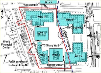 Locação dos edifícios do Word Trade Center