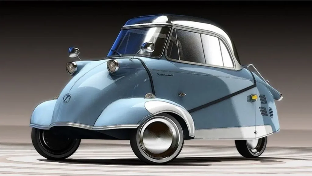 Kabinenroller: carro de três rodas dos anos 50 volta movido à eletricidade Kabinenroller