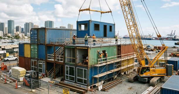 construção com contêiners - edifícios modulares