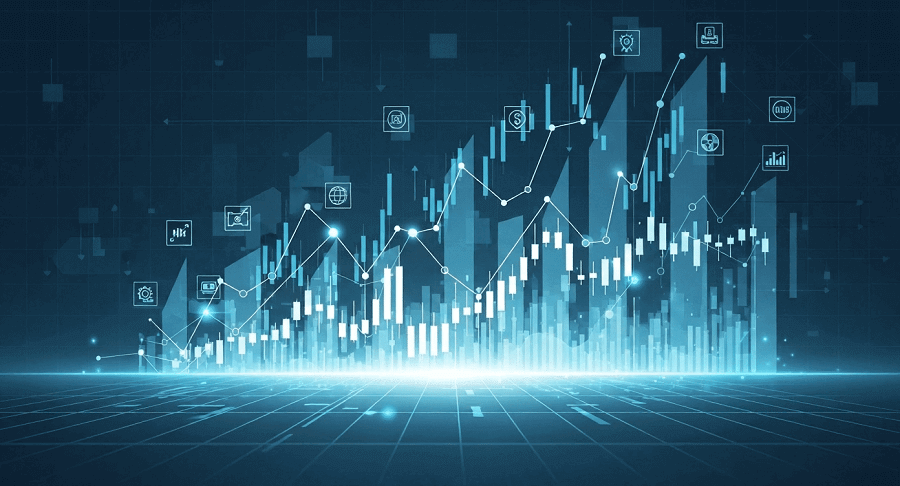 As 7 Melhores Empresas de Trading Proprietário em 2025 com Planos de Escalonamento até US$ 1 milhão+ Visão geral do trading proprietário em 2025 com gráficos e ícones de ativos.