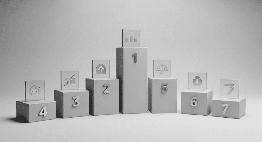 As 7 Melhores Empresas de Trading Proprietário em 2025 com Planos de Escalonamento até US$ 1 milhão+ Visão geral do trading proprietário em 2025 com gráficos e ícones de ativos.