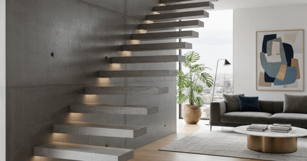 escadas flutuantes com estrutura de concreto