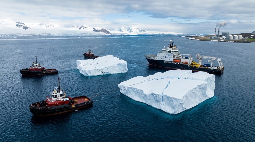 Água Infinita? Conheça o Plano Bilionário de Transportar Icebergs Para Salvar Regiões Secas reboque de icebergs para água doce potável