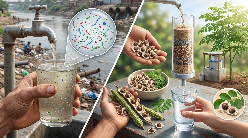 Água Limpa sem Químicos? Esta Planta Brasileira Remove 98% dos Microplásticos sementes de moringa contra microplásticos