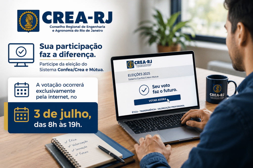 CREA-RJ 2026: profissionais definirão as lideranças que conduzirão a Engenharia brasileira pelos próximos três anos CREA-RJ 2026: profissionais definirão as lideranças que conduzirão a Engenharia brasileira pelos próximos três anos
