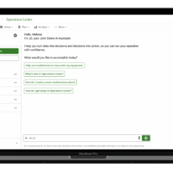 John Deere transforma dados da fazenda em conversa com novo assistente de IA Interface do assistente de inteligência artificial JD no John Deere Operations Center