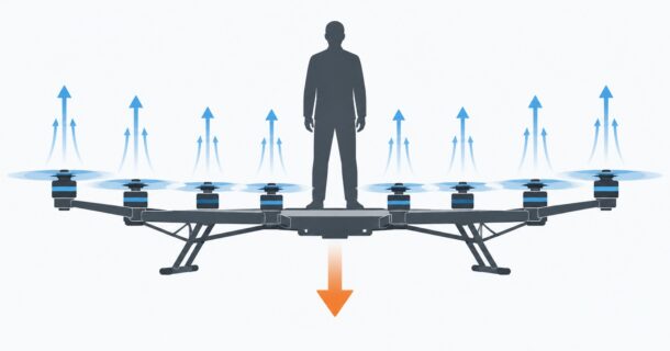 Ilustração conceitual de uma plataforma elétrica multirrotor em ambiente controlado